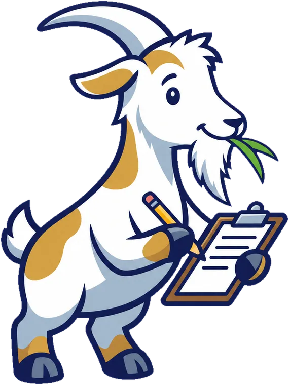 The Gutter Goat mascot writing up a free quote on a clipboard